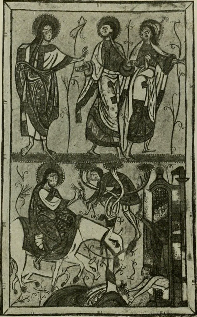 An illustration from L'art religieux du XIIe siècle en France : Etude sur les origines de l'iconographie du Moyen Age, 1922, leaf 89