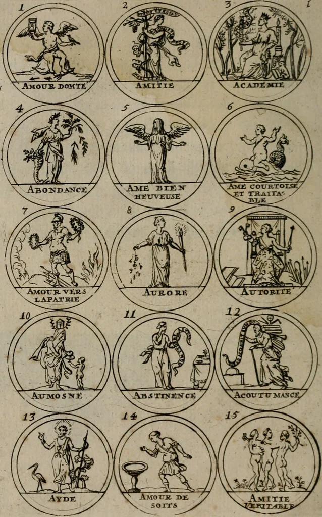 An illustration from La science des hieroglyphes, ou, L'art d'exprimer par des figures symboliques, les vertus, les vices, les passions & les moeurs &c. avec diférentes [sic] devices historiques : ouvrage utile aux peintres, aux statuaires, aux graveurs & aux amateurs des arts qui dépendent du dessein, 1736, leaf 11