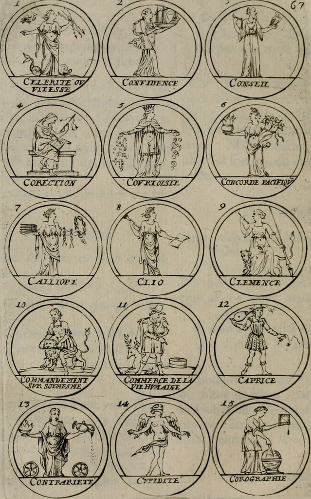 An illustration from La science des hieroglyphes, ou, L'art d'exprimer par des figures symboliques, les vertus, les vices, les passions & les moeurs &c. avec diférentes [sic] devices historiques : ouvrage utile aux peintres, aux statuaires, aux graveurs & aux amateurs des arts qui dépendent du dessein, 1736, leaf 121