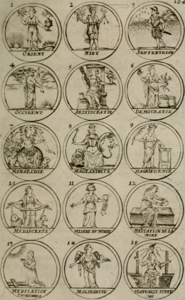 An illustration from La science des hieroglyphes, ou, L'art d'exprimer par des figures symboliques, les vertus, les vices, les passions & les moeurs &c. avec diférentes [sic] devices historiques : ouvrage utile aux peintres, aux statuaires, aux graveurs & aux amateurs des arts qui dépendent du dessein, 1736, leaf 176