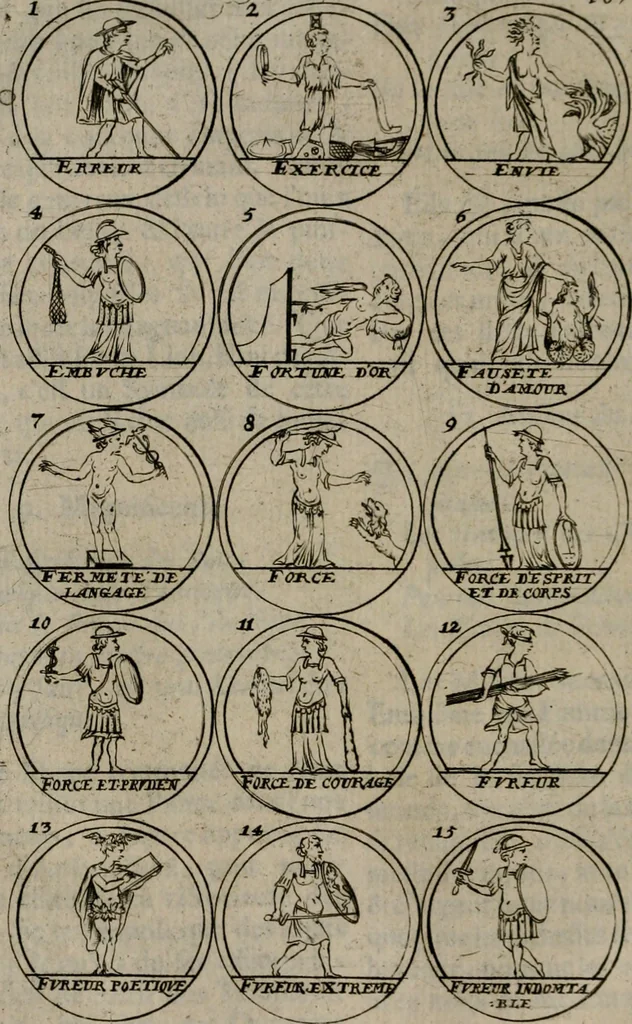 An illustration from La science des hieroglyphes, ou, L'art d'exprimer par des figures symboliques, les vertus, les vices, les passions & les moeurs &c. avec diférentes [sic] devices historiques : ouvrage utile aux peintres, aux statuaires, aux graveurs & aux amateurs des arts qui dépendent du dessein, 1736, leaf 181