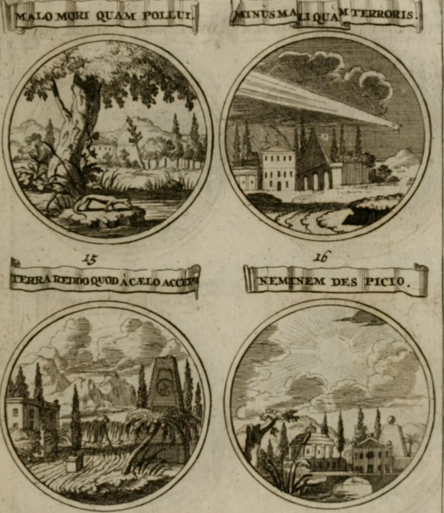 An illustration from La science des hieroglyphes, ou, L'art d'exprimer par des figures symboliques, les vertus, les vices, les passions & les moeurs &c. avec diférentes [sic] devices historiques : ouvrage utile aux peintres, aux statuaires, aux graveurs & aux amateurs des arts qui dépendent du dessein, 1736, leaf 204