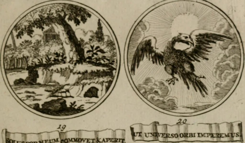 An illustration from La science des hieroglyphes, ou, L'art d'exprimer par des figures symboliques, les vertus, les vices, les passions & les moeurs &c. avec diférentes [sic] devices historiques : ouvrage utile aux peintres, aux statuaires, aux graveurs & aux amateurs des arts qui dépendent du dessein, 1736, leaf 206