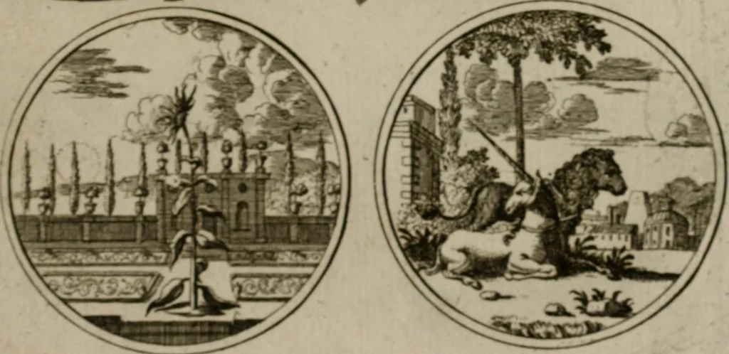 An illustration from La science des hieroglyphes, ou, L'art d'exprimer par des figures symboliques, les vertus, les vices, les passions & les moeurs &c. avec diférentes [sic] devices historiques : ouvrage utile aux peintres, aux statuaires, aux graveurs & aux amateurs des arts qui dépendent du dessein, 1736, leaf 206