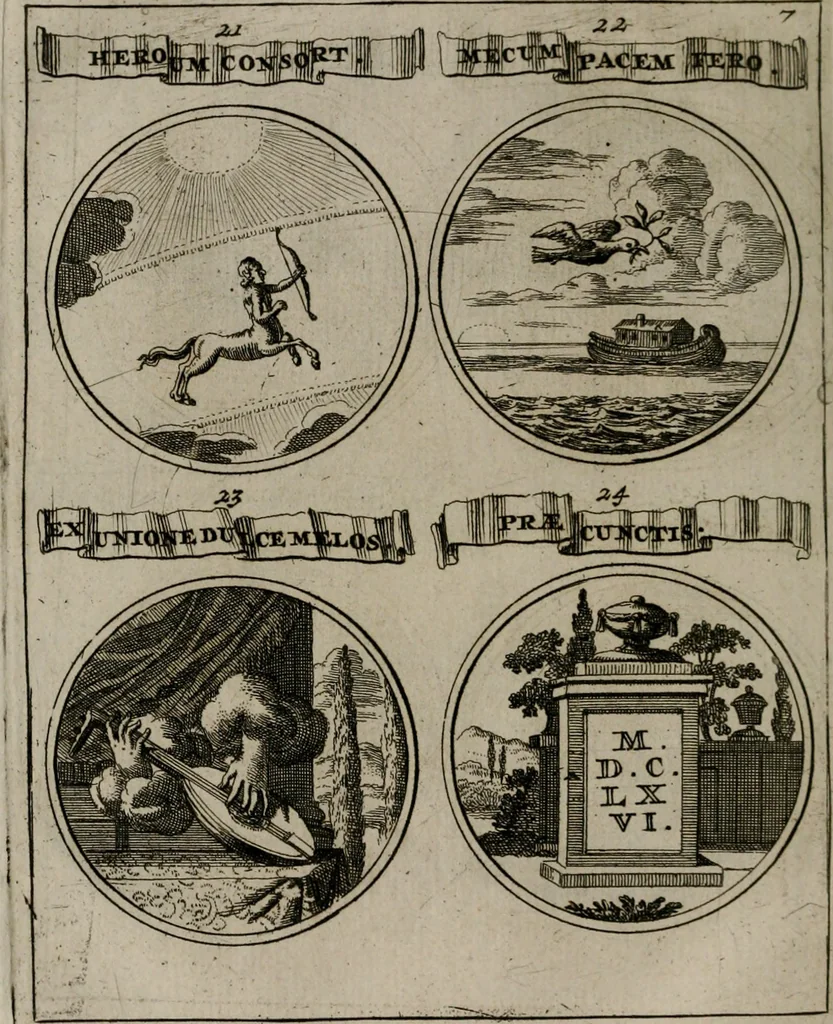 An illustration from La science des hieroglyphes, ou, L'art d'exprimer par des figures symboliques, les vertus, les vices, les passions & les moeurs &c. avec diférentes [sic] devices historiques : ouvrage utile aux peintres, aux statuaires, aux graveurs & aux amateurs des arts qui dépendent du dessein, 1736, leaf 209