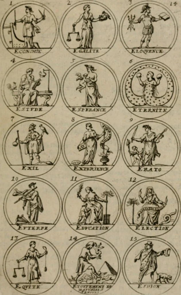 An illustration from La science des hieroglyphes, ou, L'art d'exprimer par des figures symboliques, les vertus, les vices, les passions & les moeurs &c. avec diférentes [sic] devices historiques : ouvrage utile aux peintres, aux statuaires, aux graveurs & aux amateurs des arts qui dépendent du dessein, 1736, leaf 34