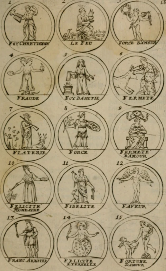 An illustration from La science des hieroglyphes, ou, L'art d'exprimer par des figures symboliques, les vertus, les vices, les passions & les moeurs &c. avec diférentes [sic] devices historiques : ouvrage utile aux peintres, aux statuaires, aux graveurs & aux amateurs des arts qui dépendent du dessein, 1736, leaf 38
