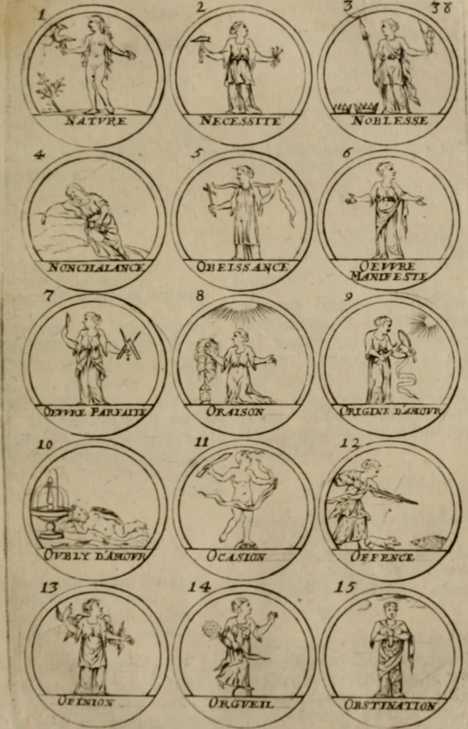 An illustration from La science des hieroglyphes, ou, L'art d'exprimer par des figures symboliques, les vertus, les vices, les passions & les moeurs &c. avec diférentes [sic] devices historiques : ouvrage utile aux peintres, aux statuaires, aux graveurs & aux amateurs des arts qui dépendent du dessein, 1736, leaf 76
