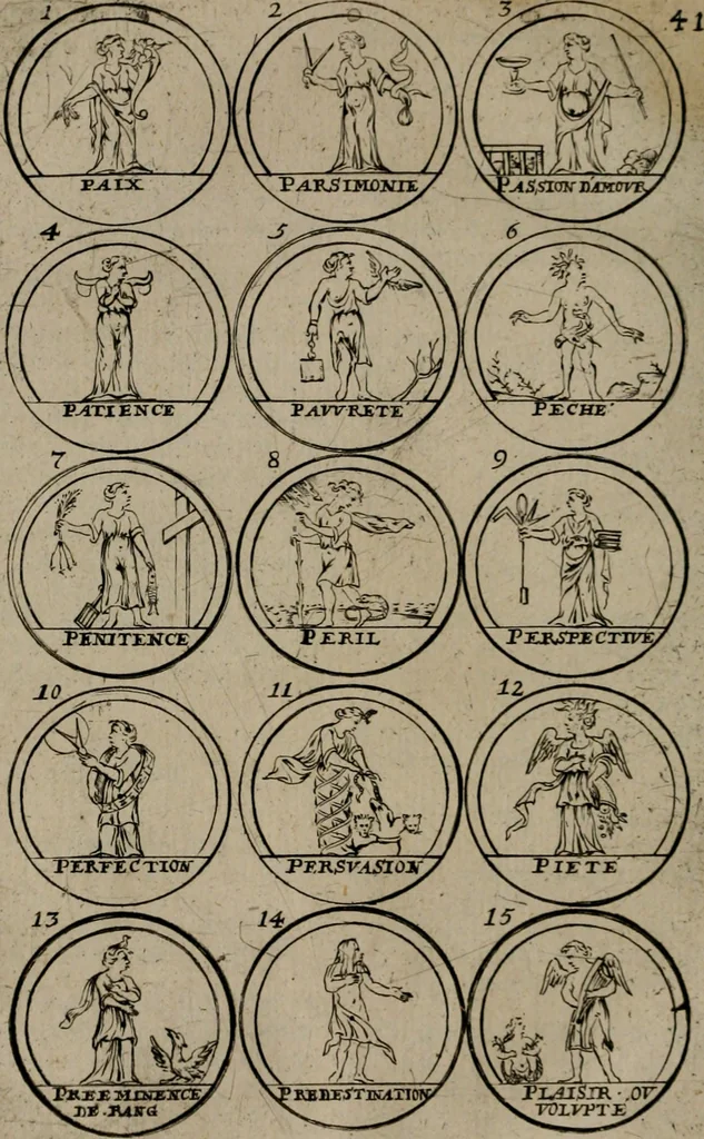 An illustration from La science des hieroglyphes, ou, L'art d'exprimer par des figures symboliques, les vertus, les vices, les passions & les moeurs &c. avec diférentes [sic] devices historiques : ouvrage utile aux peintres, aux statuaires, aux graveurs & aux amateurs des arts qui dépendent du dessein, 1736, leaf 81