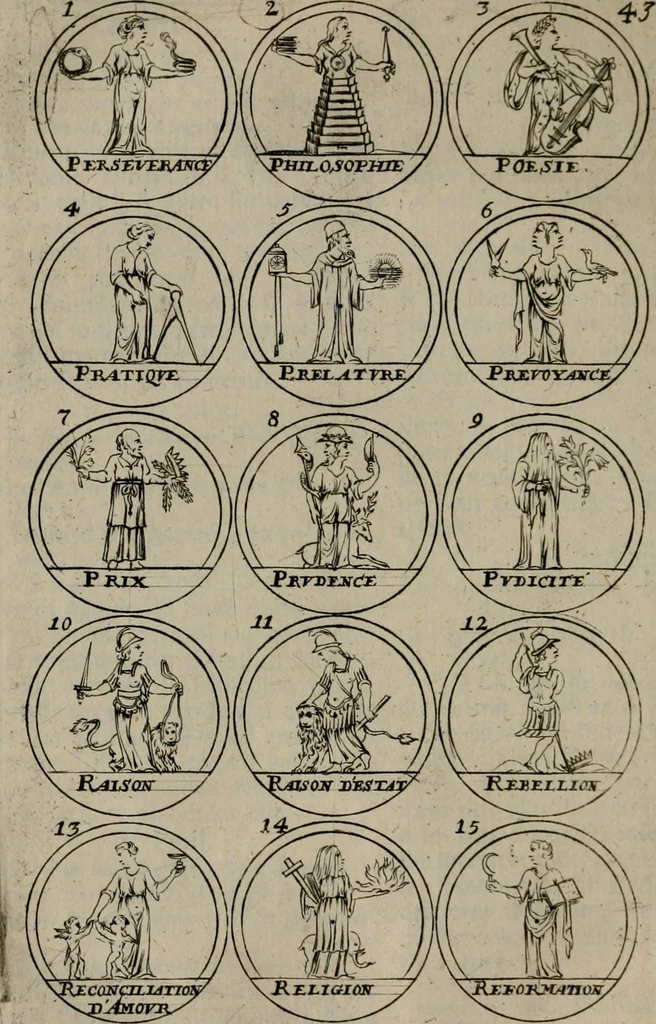 An illustration from La science des hieroglyphes, ou, L'art d'exprimer par des figures symboliques, les vertus, les vices, les passions & les moeurs &c. avec diférentes [sic] devices historiques : ouvrage utile aux peintres, aux statuaires, aux graveurs & aux amateurs des arts qui dépendent du dessein, 1736, leaf 85