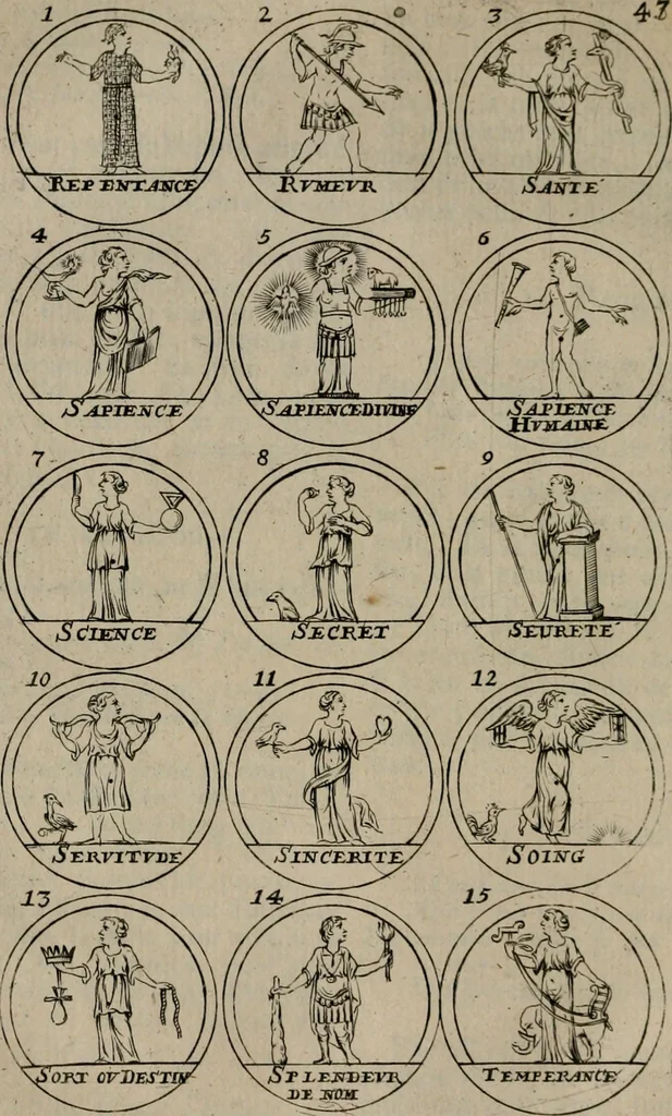 An illustration from La science des hieroglyphes, ou, L'art d'exprimer par des figures symboliques, les vertus, les vices, les passions & les moeurs &c. avec diférentes [sic] devices historiques : ouvrage utile aux peintres, aux statuaires, aux graveurs & aux amateurs des arts qui dépendent du dessein, 1736, leaf 91