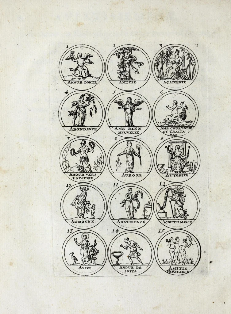 An illustration from La science des hieroglyphes, ou, L'art d'exprimer par des figures symboliques, les vertus, les vices, les passions & les mœurs, &c. : avec diferentes devises historiques : ouvrage utile aux peintres, aux statuaires, aux graveurs & aux amateurs des arts qui dépendent du dessein, 1736, leaf 14