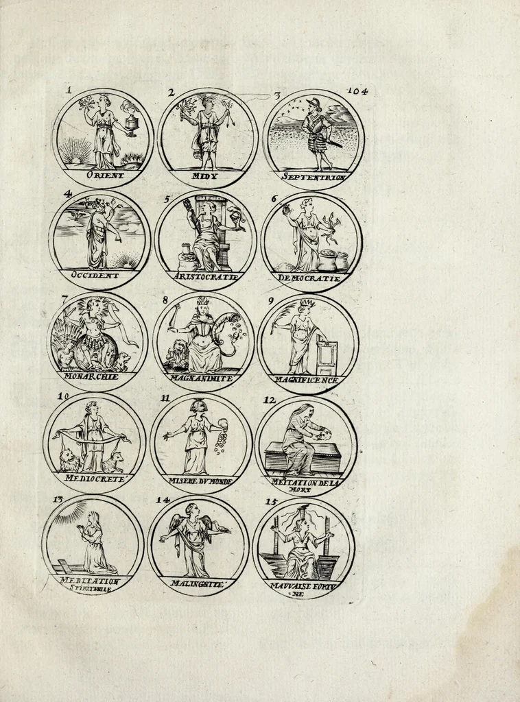 An illustration from La science des hieroglyphes, ou, L'art d'exprimer par des figures symboliques, les vertus, les vices, les passions & les mœurs, &c. : avec diferentes devises historiques : ouvrage utile aux peintres, aux statuaires, aux graveurs & aux amateurs des arts qui dépendent du dessein, 1736, leaf 189