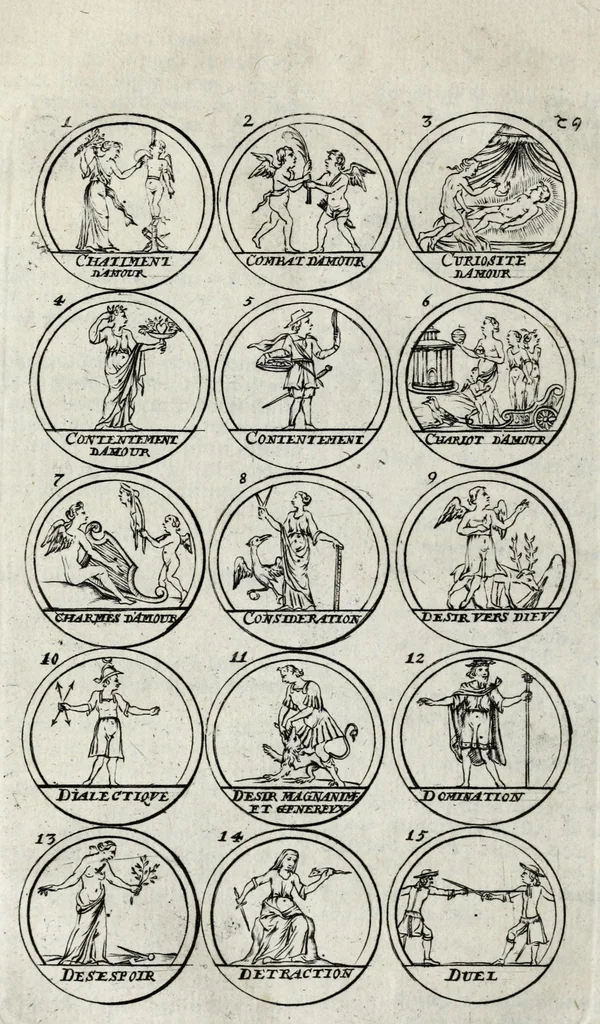 An illustration from La science des hieroglyphes, ou, L'art d'exprimer par des figures symboliques, les vertus, les vices, les passions & les mœurs, &c. : avec diferentes devises historiques : ouvrage utile aux peintres, aux statuaires, aux graveurs & aux amateurs des arts qui dépendent du dessein, 1736, leaf 64