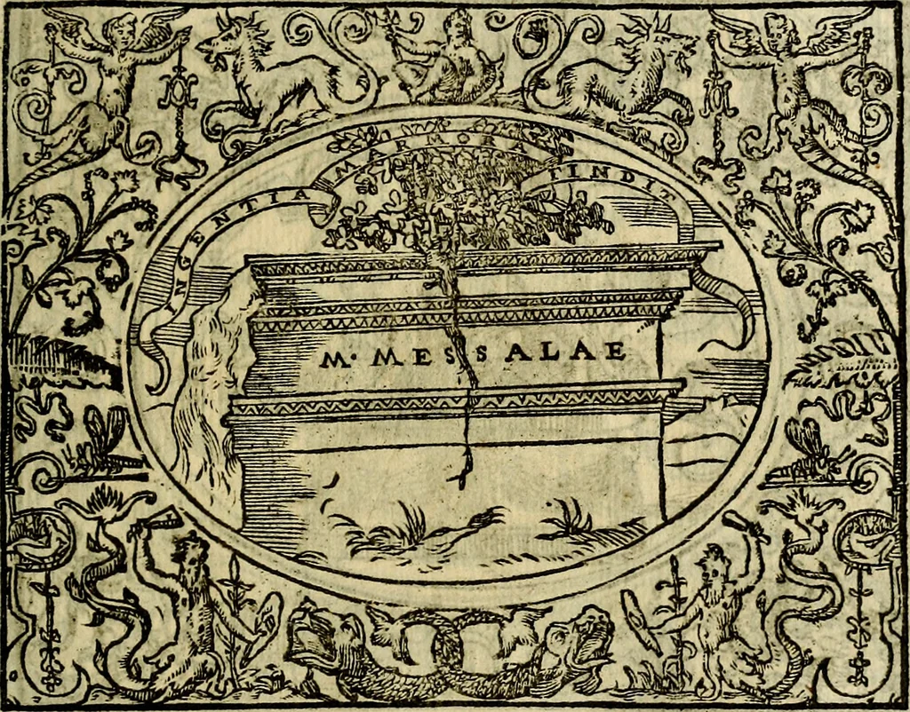 An illustration from La sententiose imprese, et dialogo del Symeone. Con la verificatione del sito di Gergobia, la geografia d'Ouernia, la figura & tempio d'Apolline in Velay; & il suo hieroglyfico monumento, natiuità, vita & epitaffio, 1560, leaf 100