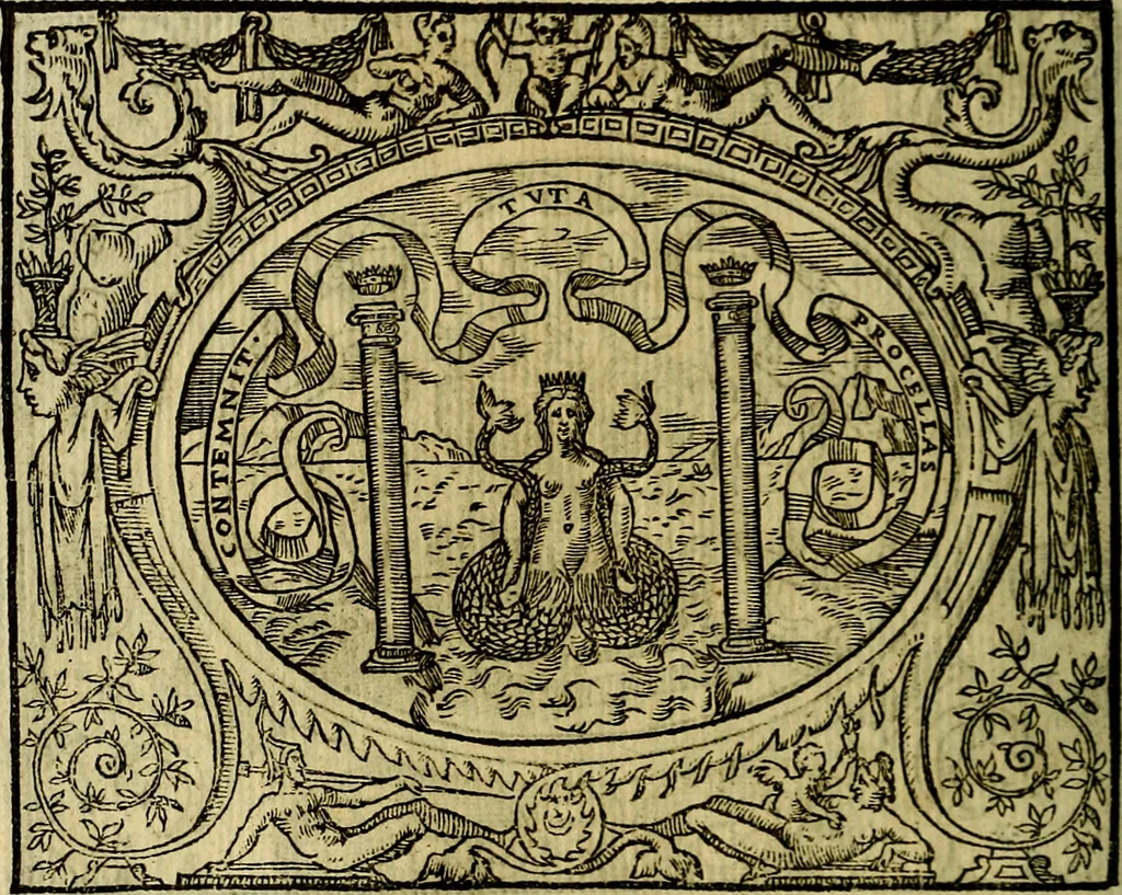 An illustration from La sententiose imprese, et dialogo del Symeone. Con la verificatione del sito di Gergobia, la geografia d'Ouernia, la figura & tempio d'Apolline in Velay; & il suo hieroglyfico monumento, natiuità, vita & epitaffio, 1560, leaf 107