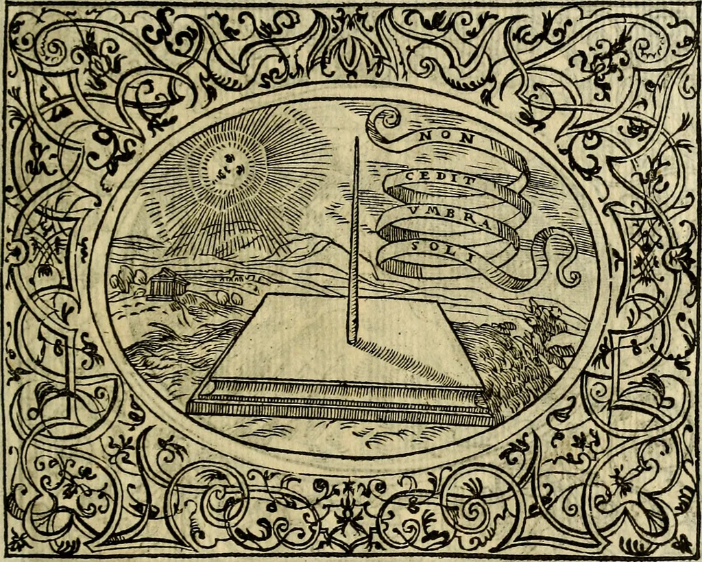 An illustration from La sententiose imprese, et dialogo del Symeone. Con la verificatione del sito di Gergobia, la geografia d'Ouernia, la figura & tempio d'Apolline in Velay; & il suo hieroglyfico monumento, natiuità, vita & epitaffio, 1560, leaf 110