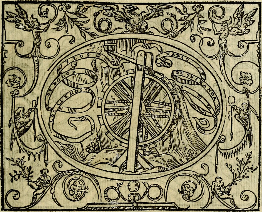 An illustration from La sententiose imprese, et dialogo del Symeone. Con la verificatione del sito di Gergobia, la geografia d'Ouernia, la figura & tempio d'Apolline in Velay; & il suo hieroglyfico monumento, natiuità, vita & epitaffio, 1560, leaf 112
