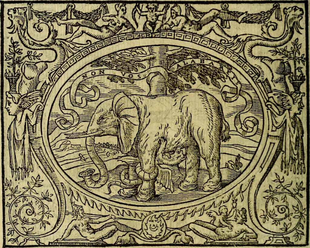 An illustration from La sententiose imprese, et dialogo del Symeone. Con la verificatione del sito di Gergobia, la geografia d'Ouernia, la figura & tempio d'Apolline in Velay; & il suo hieroglyfico monumento, natiuità, vita & epitaffio, 1560, leaf 115