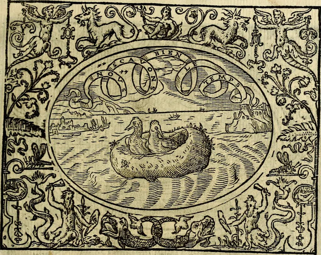 An illustration from La sententiose imprese, et dialogo del Symeone. Con la verificatione del sito di Gergobia, la geografia d'Ouernia, la figura & tempio d'Apolline in Velay; & il suo hieroglyfico monumento, natiuità, vita & epitaffio, 1560, leaf 116