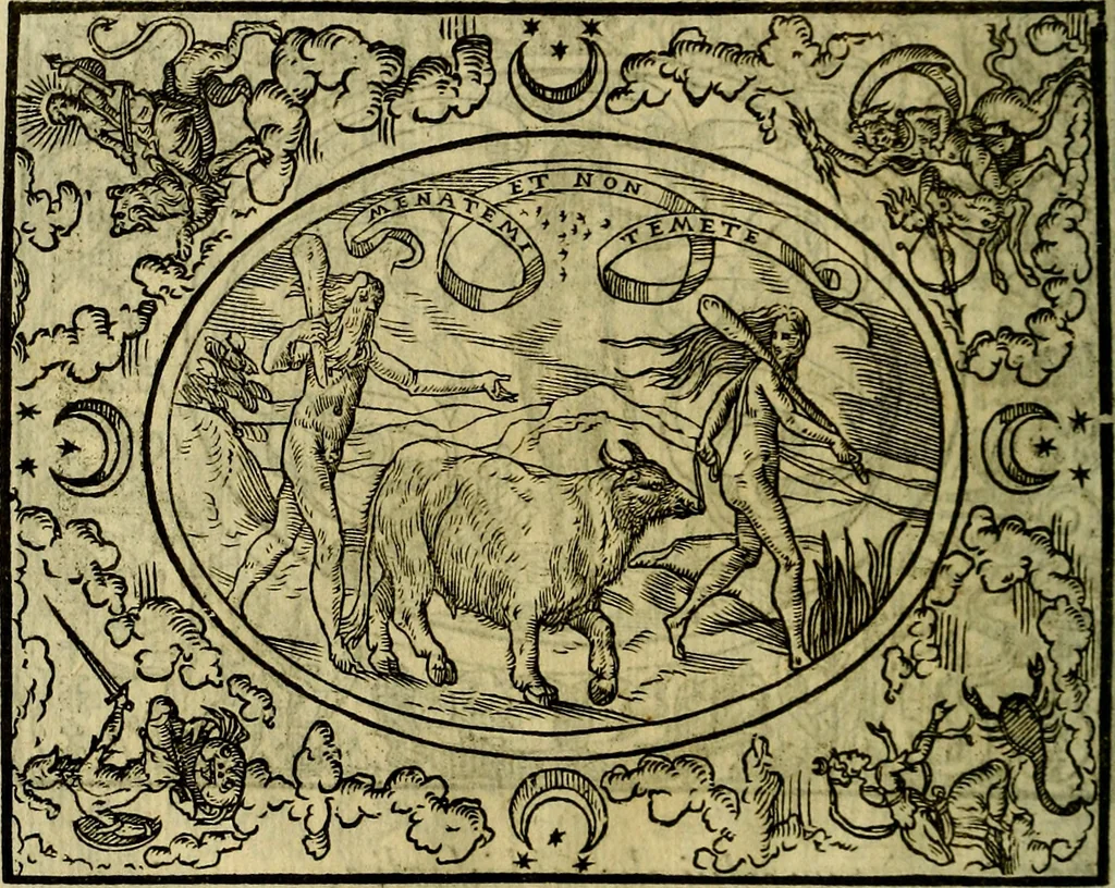 An illustration from La sententiose imprese, et dialogo del Symeone. Con la verificatione del sito di Gergobia, la geografia d'Ouernia, la figura & tempio d'Apolline in Velay; & il suo hieroglyfico monumento, natiuità, vita & epitaffio, 1560, leaf 133