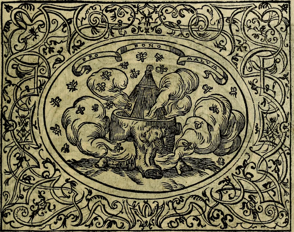 An illustration from La sententiose imprese, et dialogo del Symeone. Con la verificatione del sito di Gergobia, la geografia d'Ouernia, la figura & tempio d'Apolline in Velay; & il suo hieroglyfico monumento, natiuità, vita & epitaffio, 1560, leaf 138