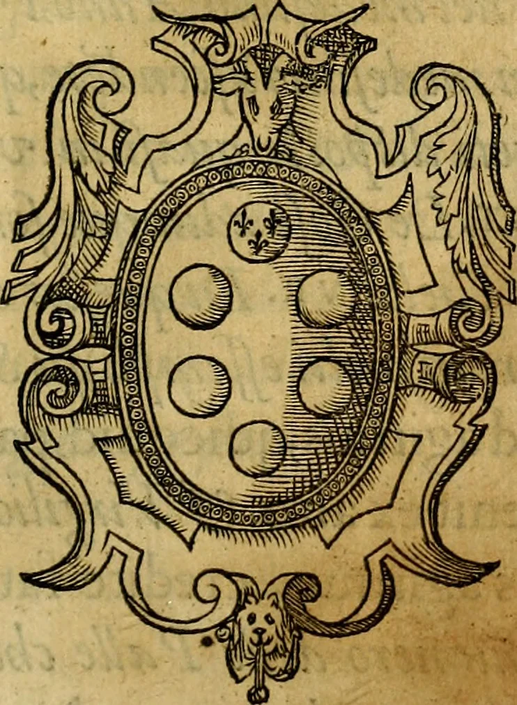An illustration from La sententiose imprese, et dialogo del Symeone. Con la verificatione del sito di Gergobia, la geografia d'Ouernia, la figura & tempio d'Apolline in Velay; & il suo hieroglyfico monumento, natiuità, vita & epitaffio, 1560, leaf 186