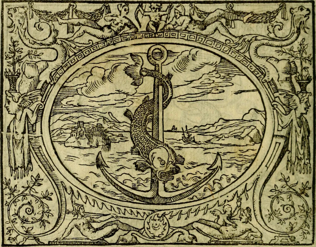 An illustration from La sententiose imprese, et dialogo del Symeone. Con la verificatione del sito di Gergobia, la geografia d'Ouernia, la figura & tempio d'Apolline in Velay; & il suo hieroglyfico monumento, natiuità, vita & epitaffio, 1560, leaf 21