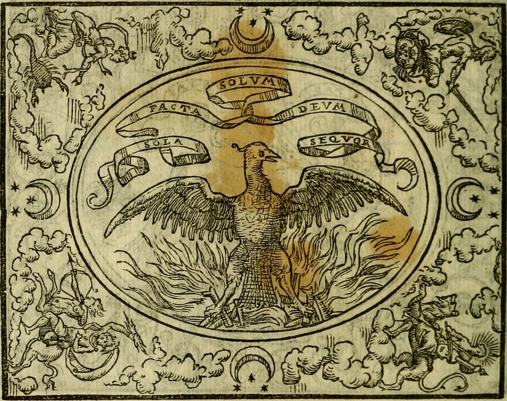 An illustration from La sententiose imprese, et dialogo del Symeone. Con la verificatione del sito di Gergobia, la geografia d'Ouernia, la figura & tempio d'Apolline in Velay; & il suo hieroglyfico monumento, natiuità, vita & epitaffio, 1560, leaf 23