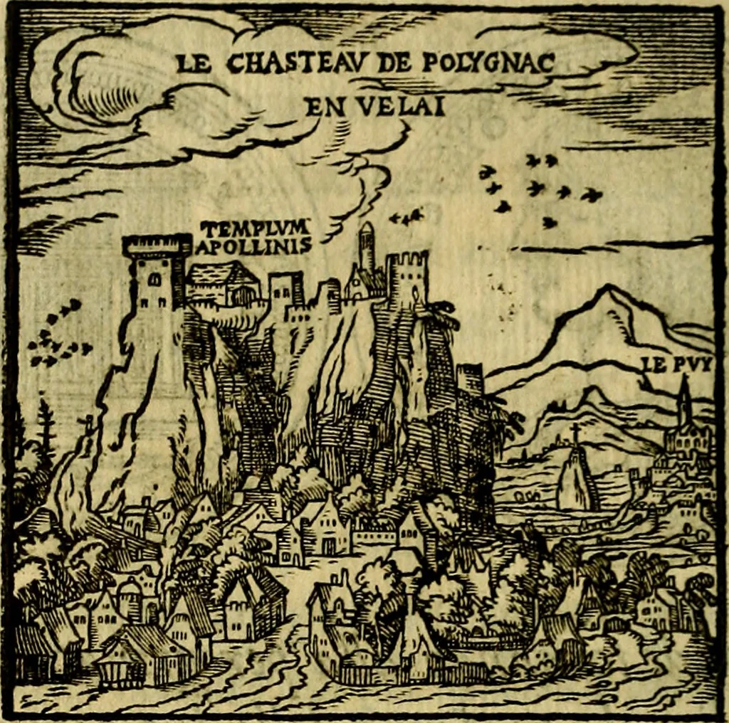An illustration from La sententiose imprese, et dialogo del Symeone. Con la verificatione del sito di Gergobia, la geografia d'Ouernia, la figura & tempio d'Apolline in Velay; & il suo hieroglyfico monumento, natiuità, vita & epitaffio, 1560, leaf 337