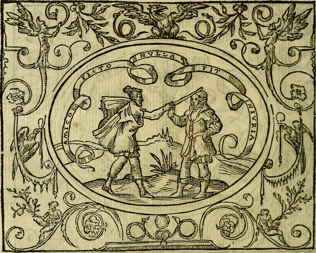 An illustration from La sententiose imprese, et dialogo del Symeone. Con la verificatione del sito di Gergobia, la geografia d'Ouernia, la figura & tempio d'Apolline in Velay; & il suo hieroglyfico monumento, natiuità, vita & epitaffio, 1560, leaf 35