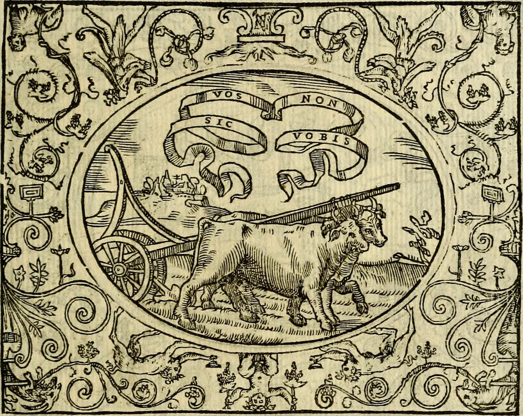 An illustration from La sententiose imprese, et dialogo del Symeone. Con la verificatione del sito di Gergobia, la geografia d'Ouernia, la figura & tempio d'Apolline in Velay; & il suo hieroglyfico monumento, natiuità, vita & epitaffio, 1560, leaf 38