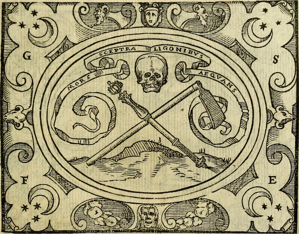 An illustration from La sententiose imprese, et dialogo del Symeone. Con la verificatione del sito di Gergobia, la geografia d'Ouernia, la figura & tempio d'Apolline in Velay; & il suo hieroglyfico monumento, natiuità, vita & epitaffio, 1560, leaf 48
