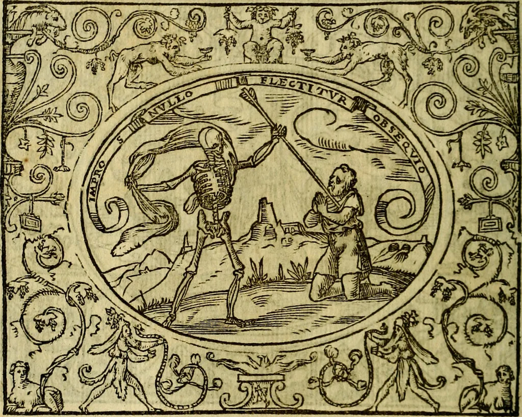 An illustration from La sententiose imprese, et dialogo del Symeone. Con la verificatione del sito di Gergobia, la geografia d'Ouernia, la figura & tempio d'Apolline in Velay; & il suo hieroglyfico monumento, natiuità, vita & epitaffio, 1560, leaf 51