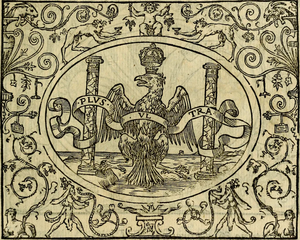 An illustration from La sententiose imprese, et dialogo del Symeone. Con la verificatione del sito di Gergobia, la geografia d'Ouernia, la figura & tempio d'Apolline in Velay; & il suo hieroglyfico monumento, natiuità, vita & epitaffio, 1560, leaf 54