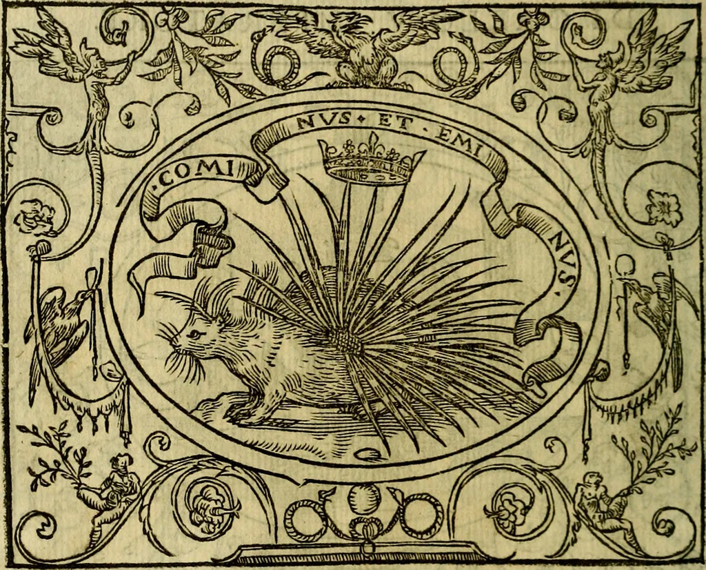 An illustration from La sententiose imprese, et dialogo del Symeone. Con la verificatione del sito di Gergobia, la geografia d'Ouernia, la figura & tempio d'Apolline in Velay; & il suo hieroglyfico monumento, natiuità, vita & epitaffio, 1560, leaf 55