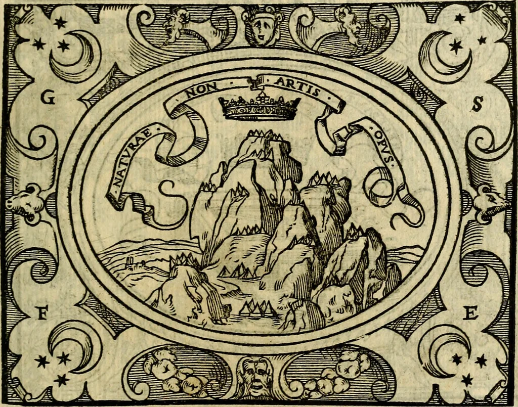 An illustration from La sententiose imprese, et dialogo del Symeone. Con la verificatione del sito di Gergobia, la geografia d'Ouernia, la figura & tempio d'Apolline in Velay; & il suo hieroglyfico monumento, natiuità, vita & epitaffio, 1560, leaf 62