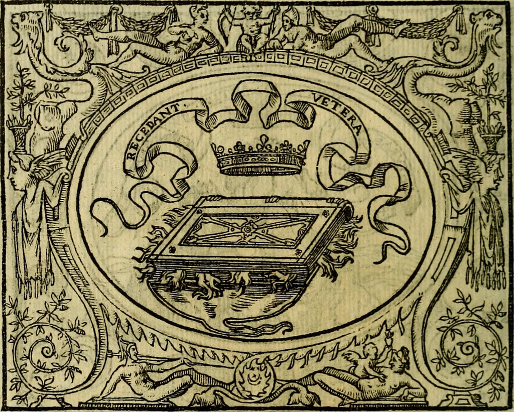 An illustration from La sententiose imprese, et dialogo del Symeone. Con la verificatione del sito di Gergobia, la geografia d'Ouernia, la figura & tempio d'Apolline in Velay; & il suo hieroglyfico monumento, natiuità, vita & epitaffio, 1560, leaf 63