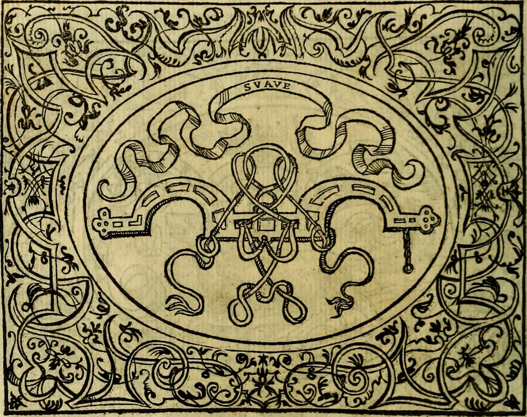 An illustration from La sententiose imprese, et dialogo del Symeone. Con la verificatione del sito di Gergobia, la geografia d'Ouernia, la figura & tempio d'Apolline in Velay; & il suo hieroglyfico monumento, natiuità, vita & epitaffio, 1560, leaf 65