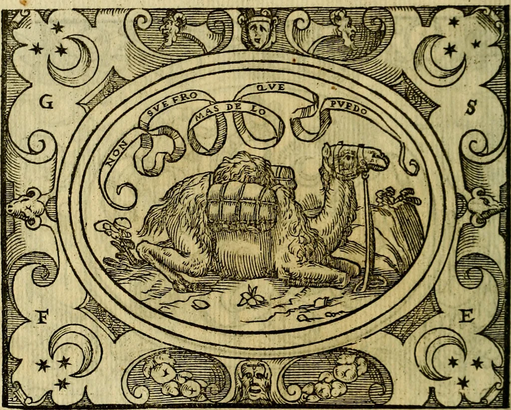 An illustration from La sententiose imprese, et dialogo del Symeone. Con la verificatione del sito di Gergobia, la geografia d'Ouernia, la figura & tempio d'Apolline in Velay; & il suo hieroglyfico monumento, natiuità, vita & epitaffio, 1560, leaf 69