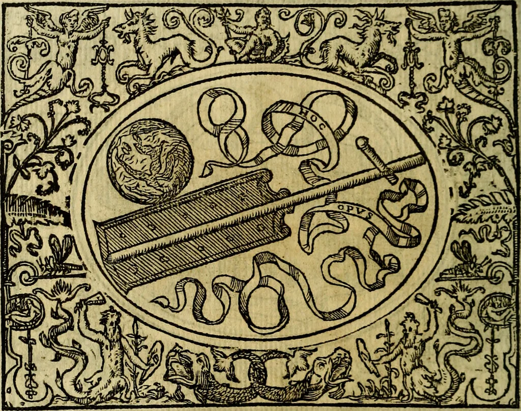 An illustration from La sententiose imprese, et dialogo del Symeone. Con la verificatione del sito di Gergobia, la geografia d'Ouernia, la figura & tempio d'Apolline in Velay; & il suo hieroglyfico monumento, natiuità, vita & epitaffio, 1560, leaf 71