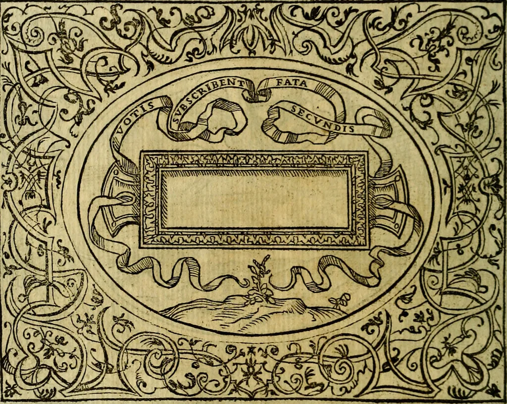 An illustration from La sententiose imprese, et dialogo del Symeone. Con la verificatione del sito di Gergobia, la geografia d'Ouernia, la figura & tempio d'Apolline in Velay; & il suo hieroglyfico monumento, natiuità, vita & epitaffio, 1560, leaf 73
