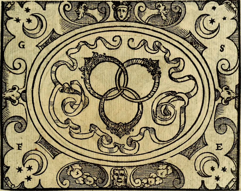 An illustration from La sententiose imprese, et dialogo del Symeone. Con la verificatione del sito di Gergobia, la geografia d'Ouernia, la figura & tempio d'Apolline in Velay; & il suo hieroglyfico monumento, natiuità, vita & epitaffio, 1560, leaf 78