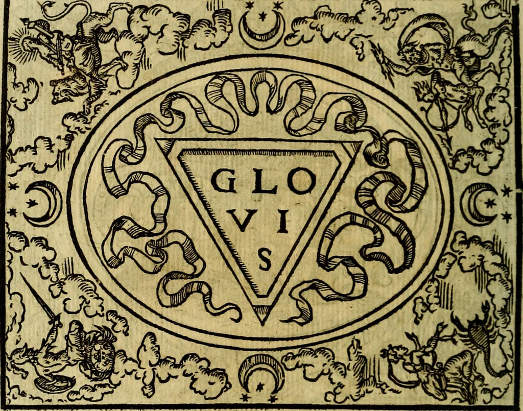An illustration from La sententiose imprese, et dialogo del Symeone. Con la verificatione del sito di Gergobia, la geografia d'Ouernia, la figura & tempio d'Apolline in Velay; & il suo hieroglyfico monumento, natiuità, vita & epitaffio, 1560, leaf 81