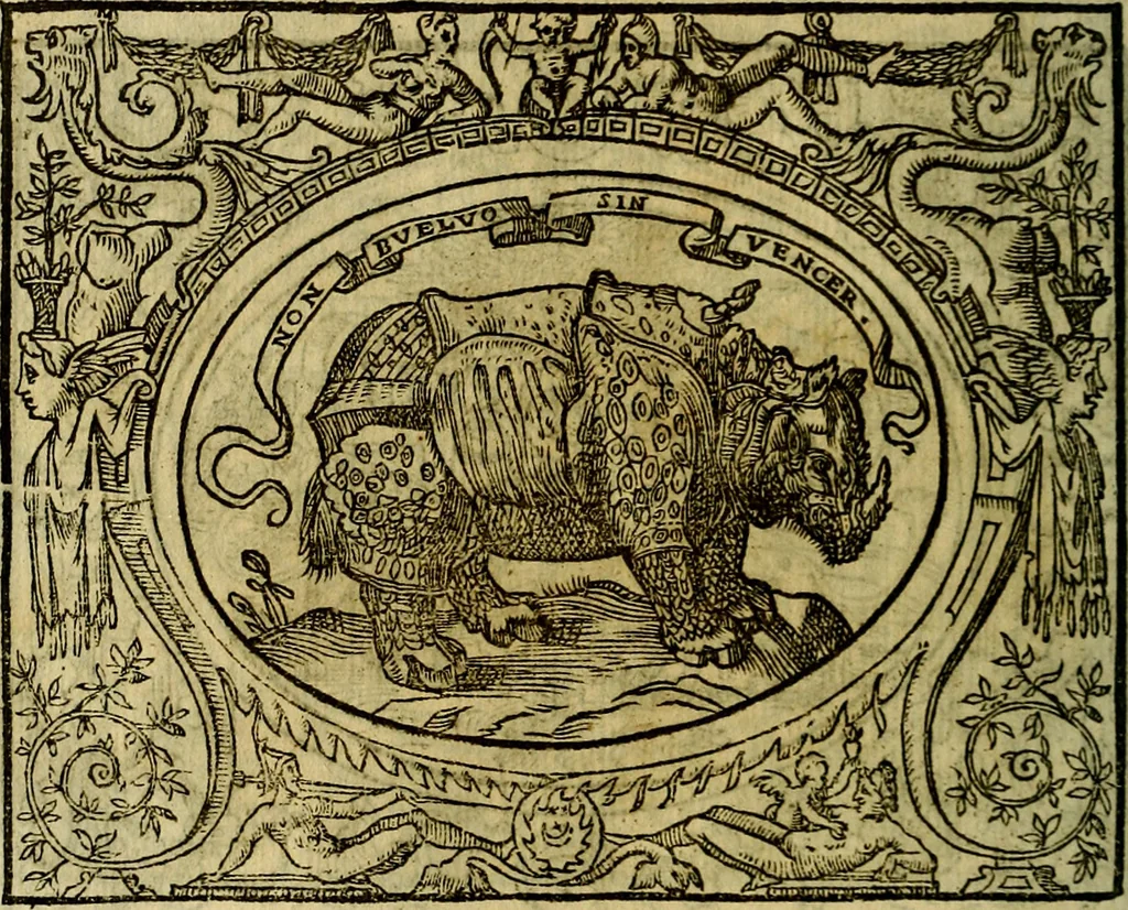 An illustration from La sententiose imprese, et dialogo del Symeone. Con la verificatione del sito di Gergobia, la geografia d'Ouernia, la figura & tempio d'Apolline in Velay; & il suo hieroglyfico monumento, natiuità, vita & epitaffio, 1560, leaf 83