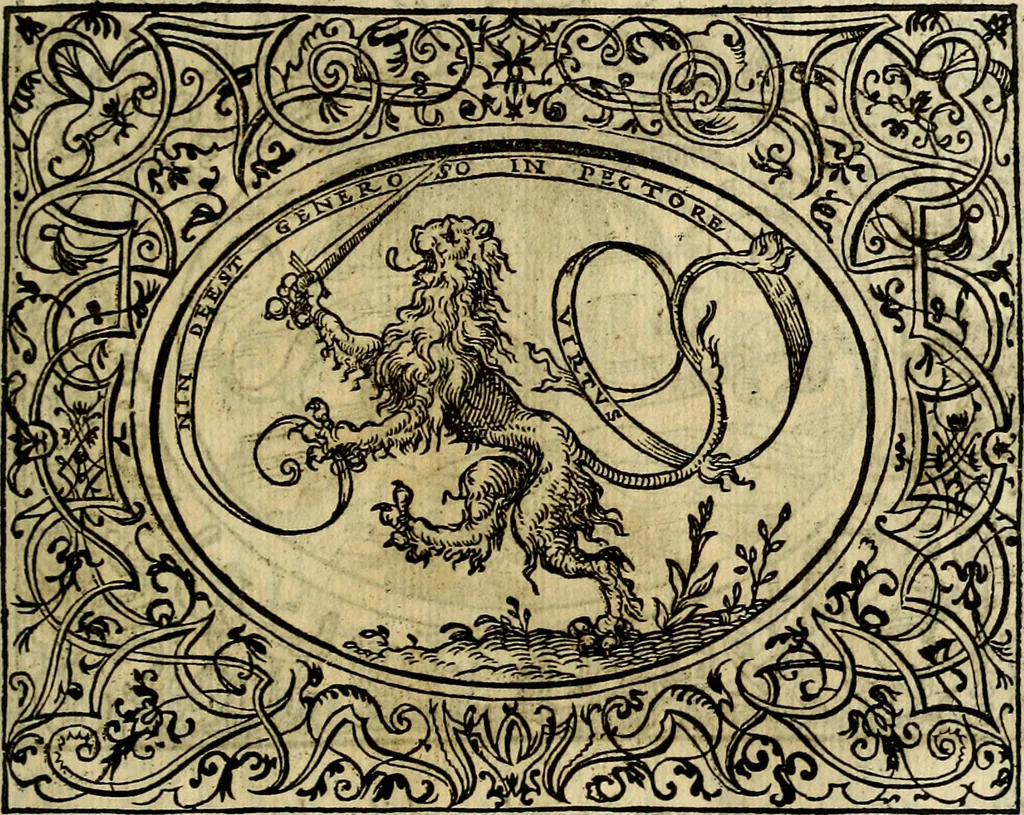 An illustration from La sententiose imprese, et dialogo del Symeone. Con la verificatione del sito di Gergobia, la geografia d'Ouernia, la figura & tempio d'Apolline in Velay; & il suo hieroglyfico monumento, natiuità, vita & epitaffio, 1560, leaf 86