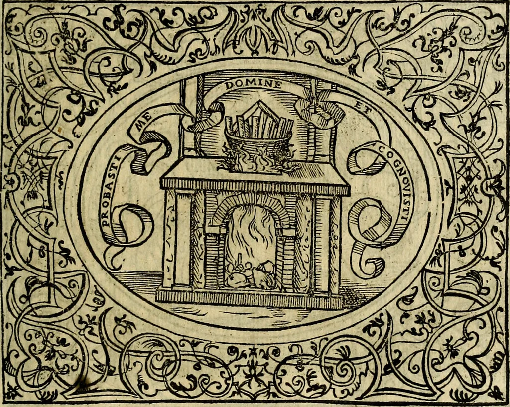 An illustration from La sententiose imprese, et dialogo del Symeone. Con la verificatione del sito di Gergobia, la geografia d'Ouernia, la figura & tempio d'Apolline in Velay; & il suo hieroglyfico monumento, natiuità, vita & epitaffio, 1560, leaf 90