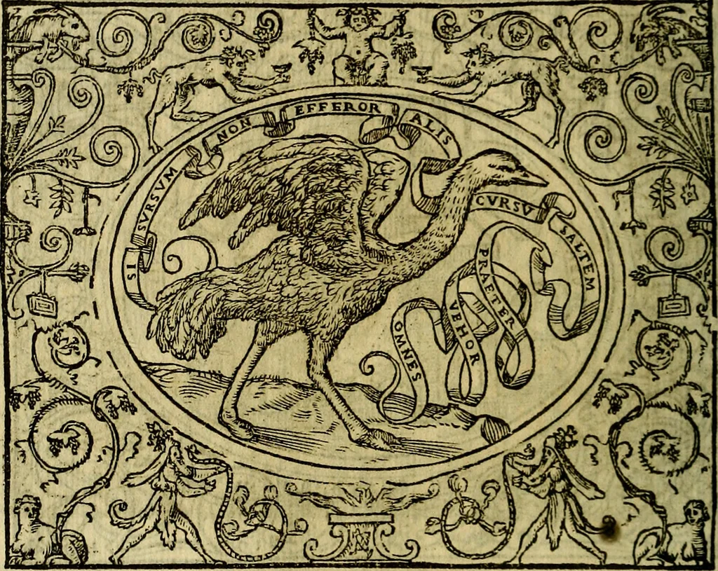 An illustration from La sententiose imprese, et dialogo del Symeone. Con la verificatione del sito di Gergobia, la geografia d'Ouernia, la figura & tempio d'Apolline in Velay; & il suo hieroglyfico monumento, natiuità, vita & epitaffio, 1560, leaf 91