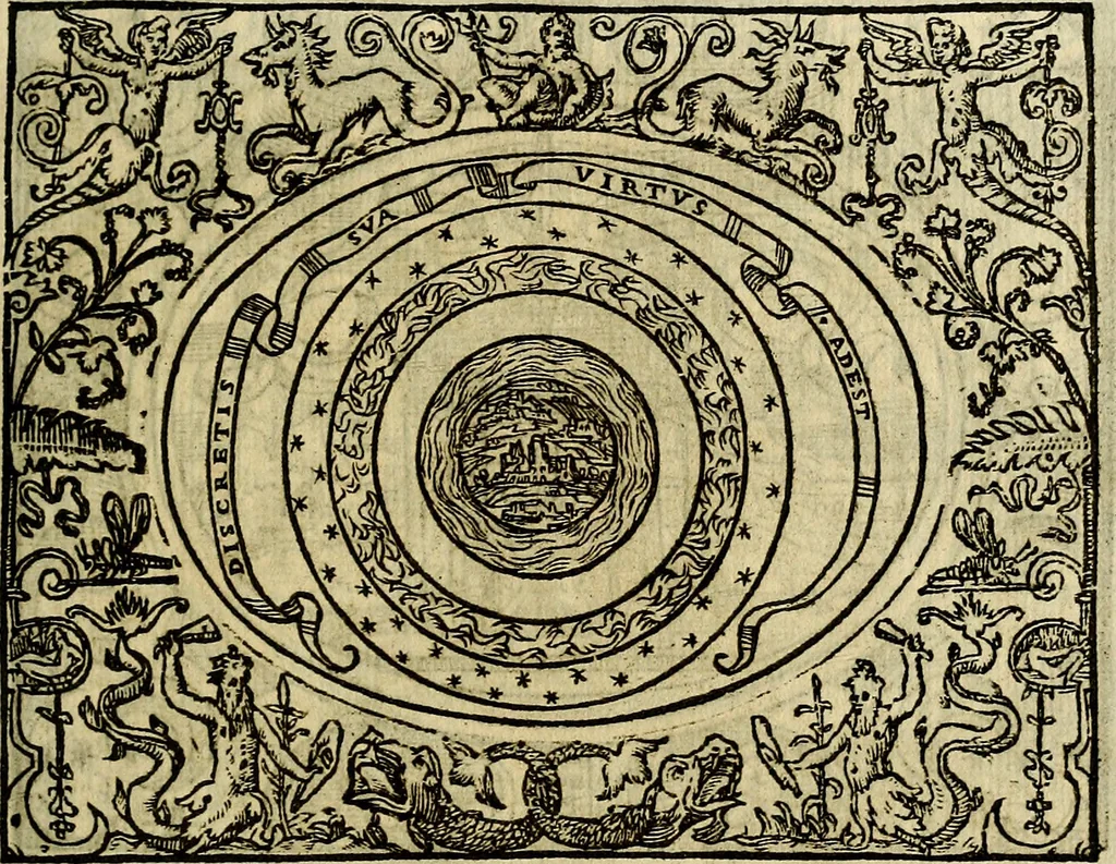 An illustration from La sententiose imprese, et dialogo del Symeone. Con la verificatione del sito di Gergobia, la geografia d'Ouernia, la figura & tempio d'Apolline in Velay; & il suo hieroglyfico monumento, natiuità, vita & epitaffio, 1560, leaf 92