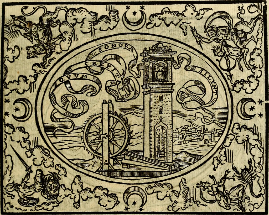 An illustration from La sententiose imprese, et dialogo del Symeone. Con la verificatione del sito di Gergobia, la geografia d'Ouernia, la figura & tempio d'Apolline in Velay; & il suo hieroglyfico monumento, natiuità, vita & epitaffio, 1560, leaf 94